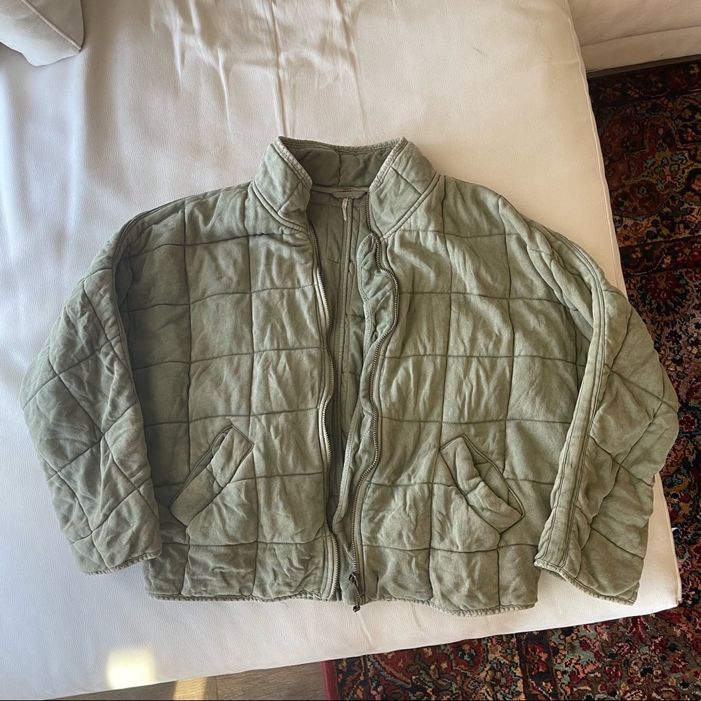 Free People Dolman Quilted Knit Jacket Olive Green